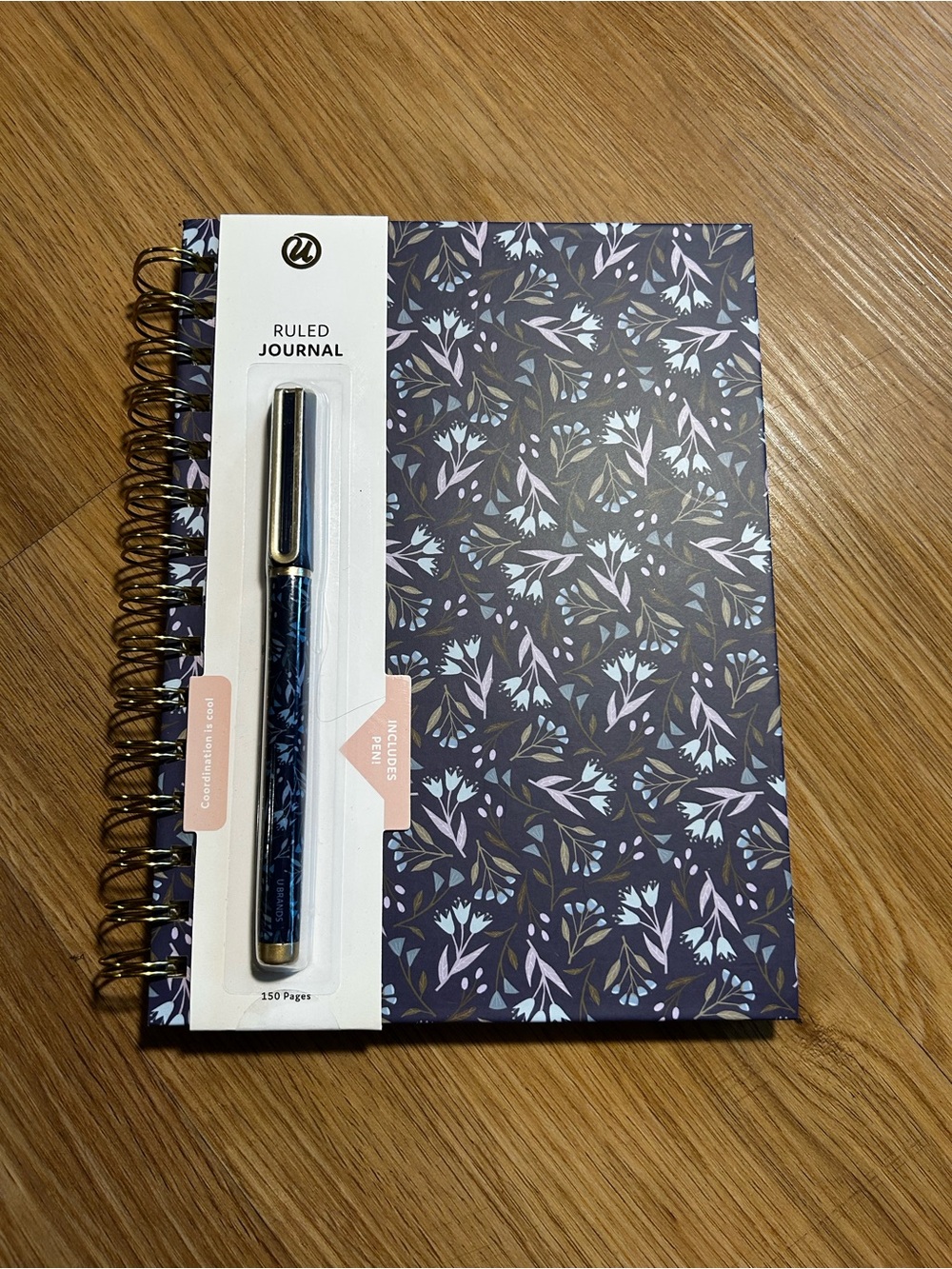 Ruled Journal with Pen - Floral Navy